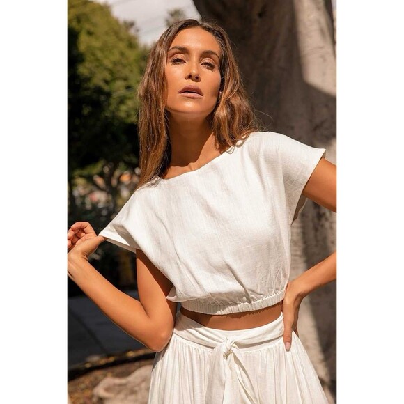 Lulus Brings You Back Ivory Two-Piece Midi Dress Viscose/Linen NWT Size M Medium - Picture 2 of 13